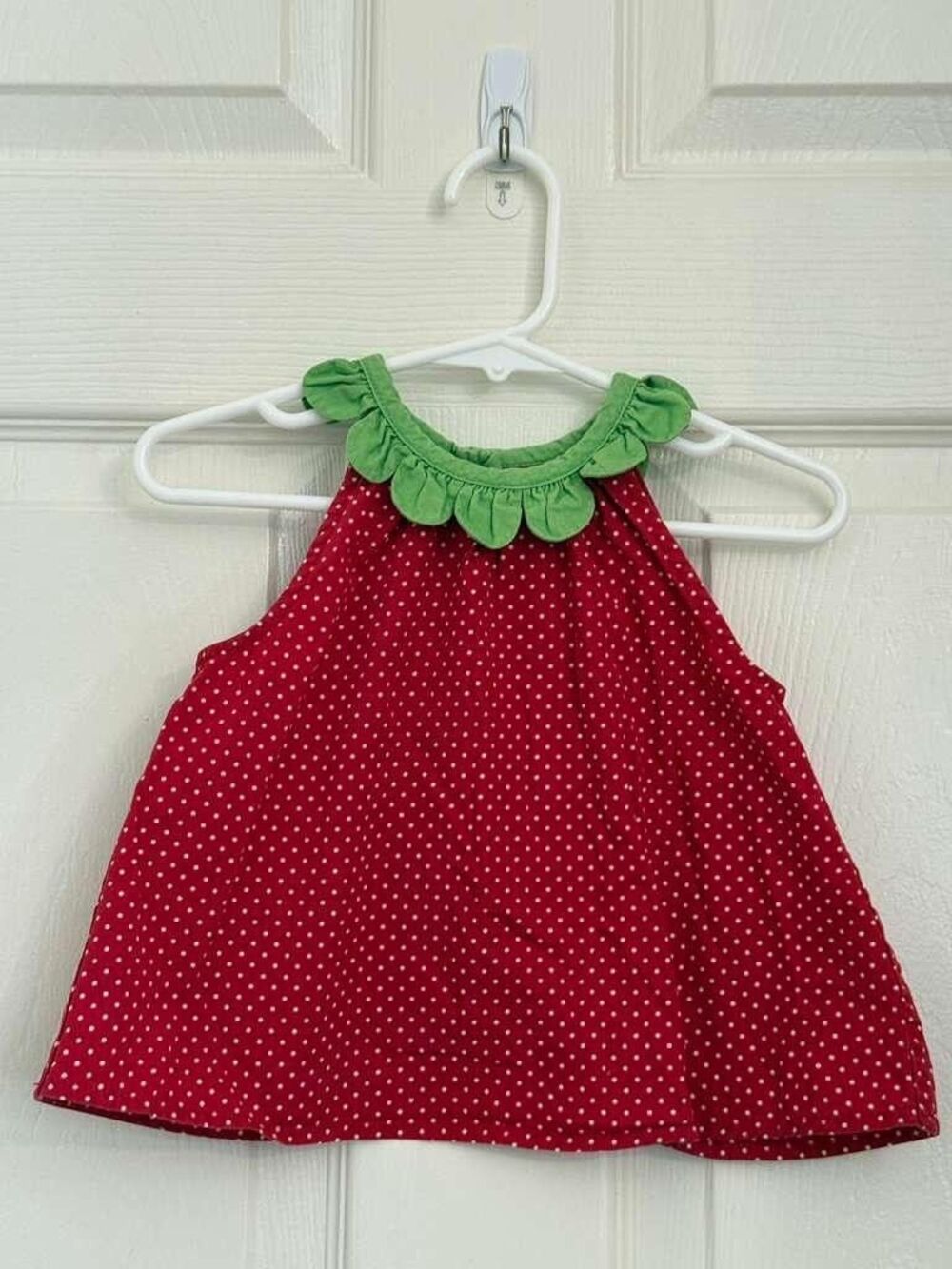 Gymboree Strawberry Dress 18-24 Months Red Polka Dot Green Collar Cotton Cute